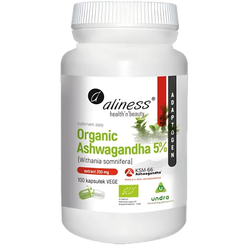 Aliness - Organic Ashwagandha 5% KSM-66 - 100 kapsułek Aliness - Organic Ashwagandha 5% KSM-66 - 100 kapsułek